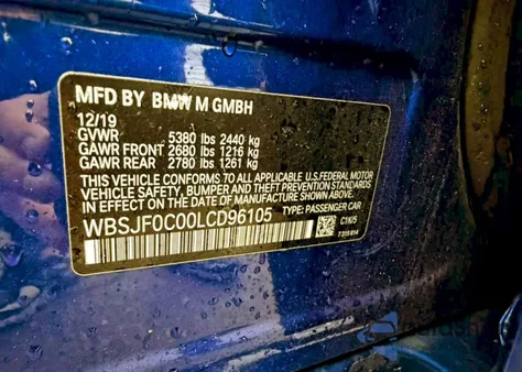 2020 BMW M5 Base z USA, uszkodzony, nr VIN WBSJF0C00LCD96105